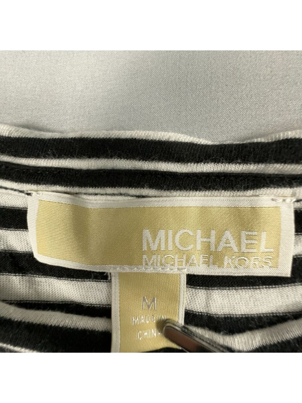 Michael Kors Top Size Medium Black White Striped Rglan Sleeve Side Ties - Picture 5 of 13